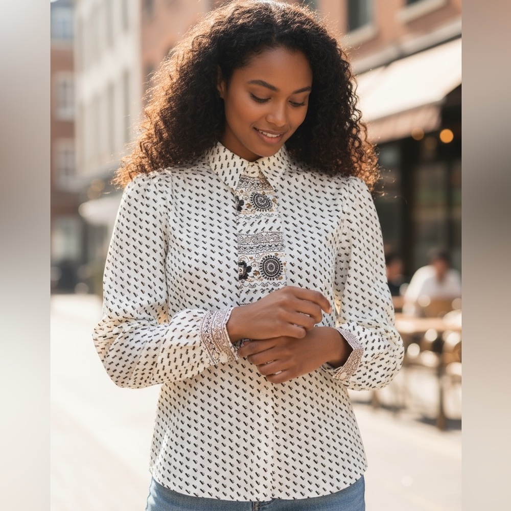 Folio Elegant Silk White Patterned Women's Top size 6